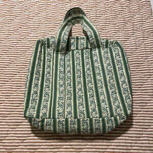 green quilted paisley striped bag